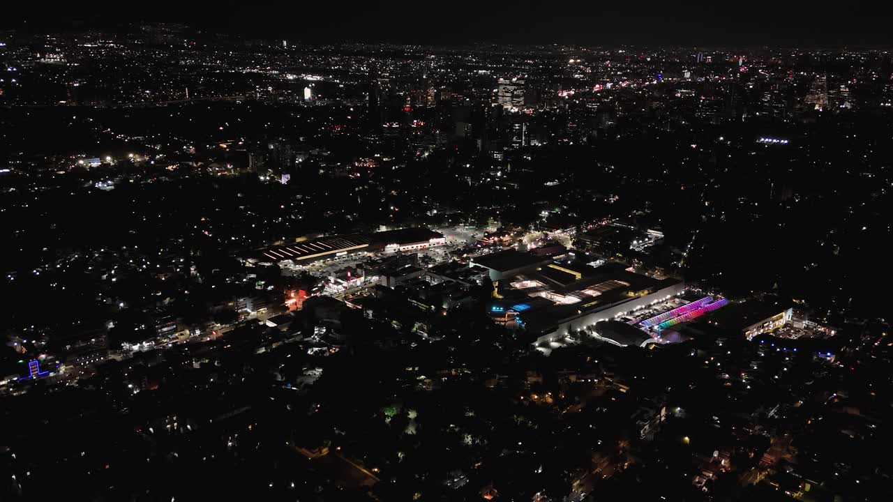 Mexico City by night, an aerial drone perspective from great height