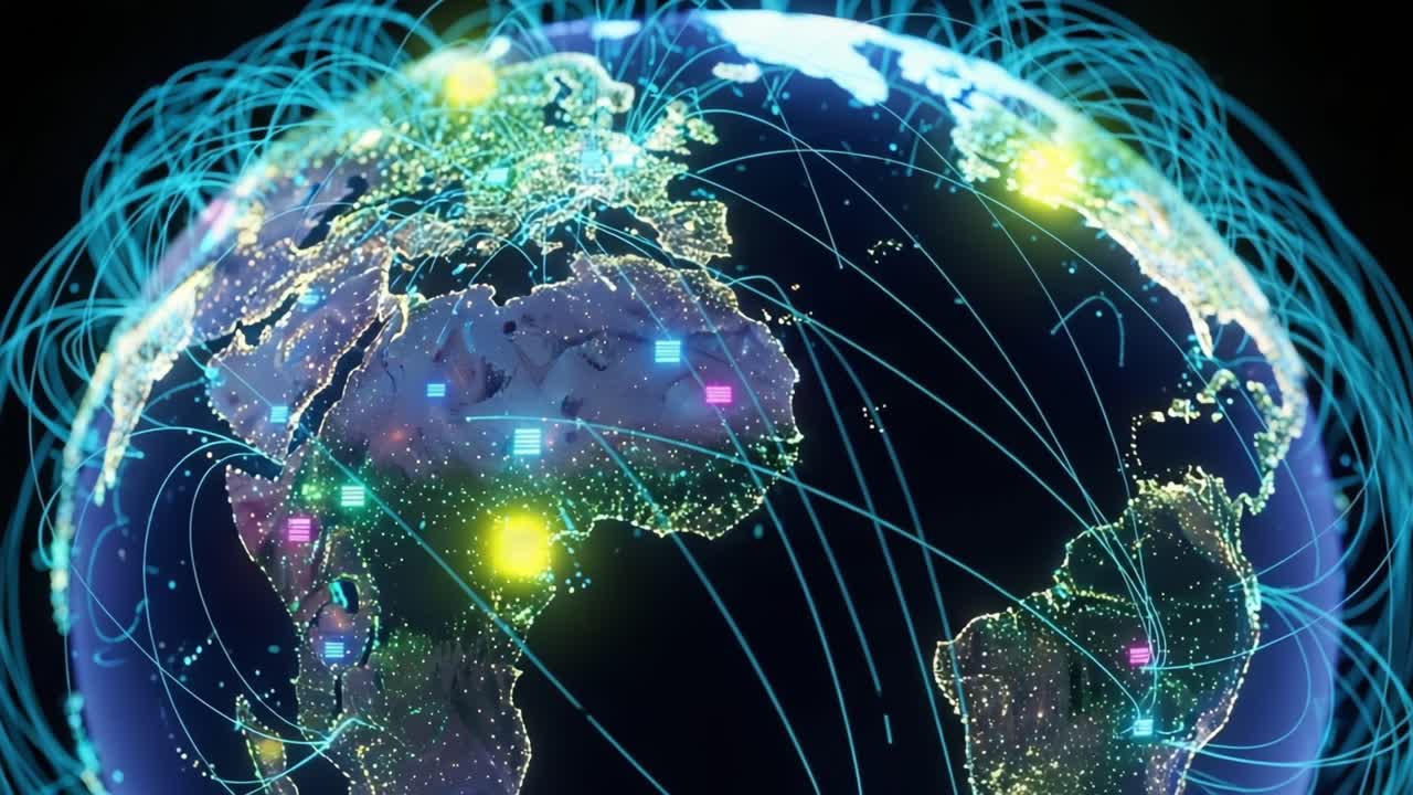 Visualizing Global Connectivity: A Stunning Representation of Data Flow and Digital Networks Across Continents with Emphasis on Africa and Europe