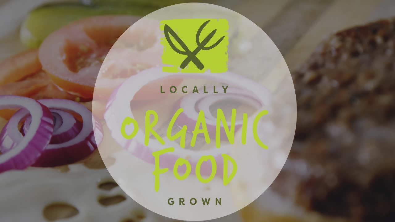 animación del texto de alimentos orgánicos sobre alimentos frescos