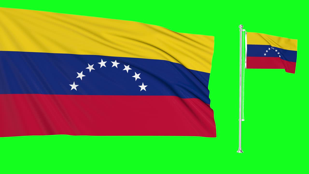 pantalla verde venezuela dos banderas ondeando en el viento estandarte venezolano animación 4k 3d clave de croma