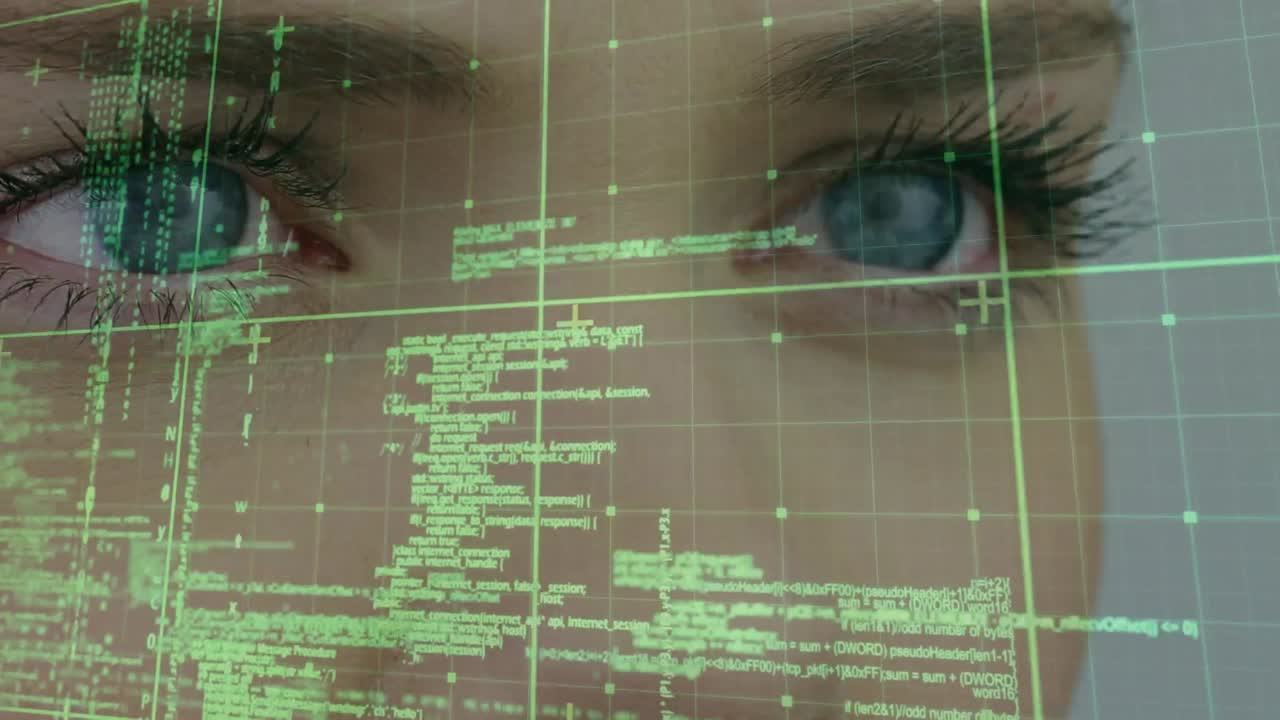 animación del procesamiento de datos sobre la mujer caucásica