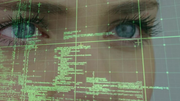 Animation af databehandling over kaukasisk kvinde