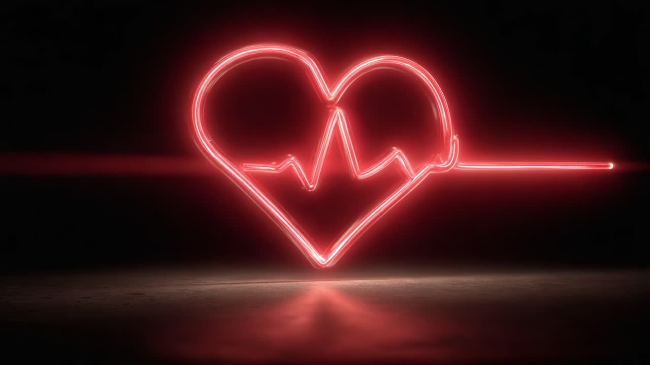A Neon Heart with Pulsing Waveform: A Striking Visual Representation of Love and Life's Vitality, Illuminated with a Radiant Red Glow Against a Dark Background