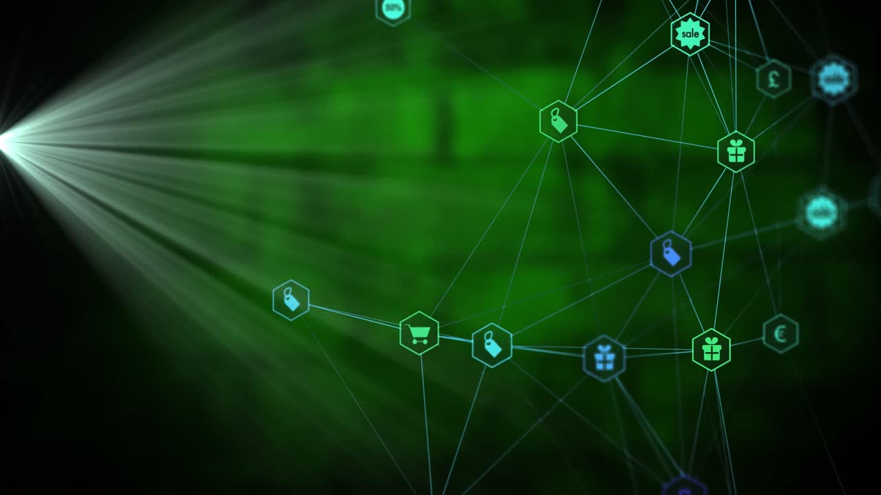 animación del procesamiento de datos sobre conexiones y fondo oscuro