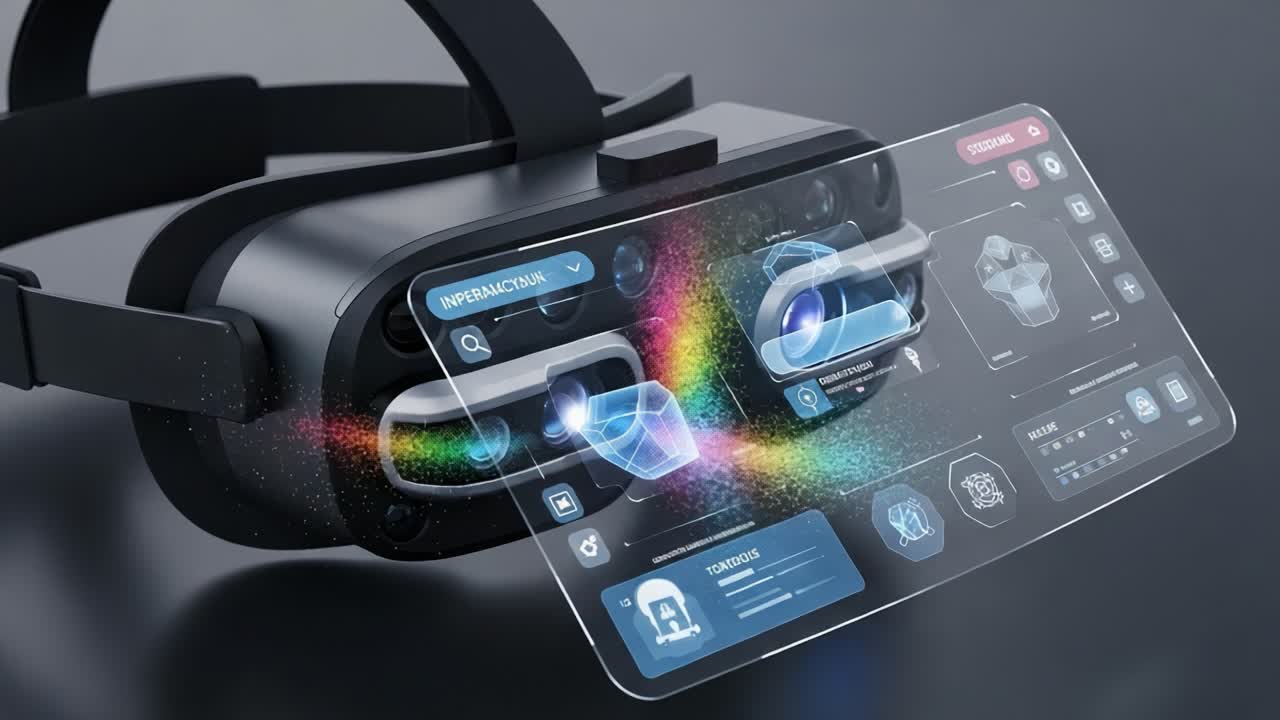 Cutting-Edge Virtual Reality Headset with Interactive Display: An Insight into the Future of Immersive Technology and User Experience.