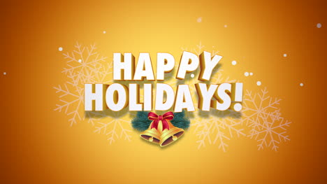 Animated-closeup-Happy-Holidays-text-and-bells-on-yellow-background
