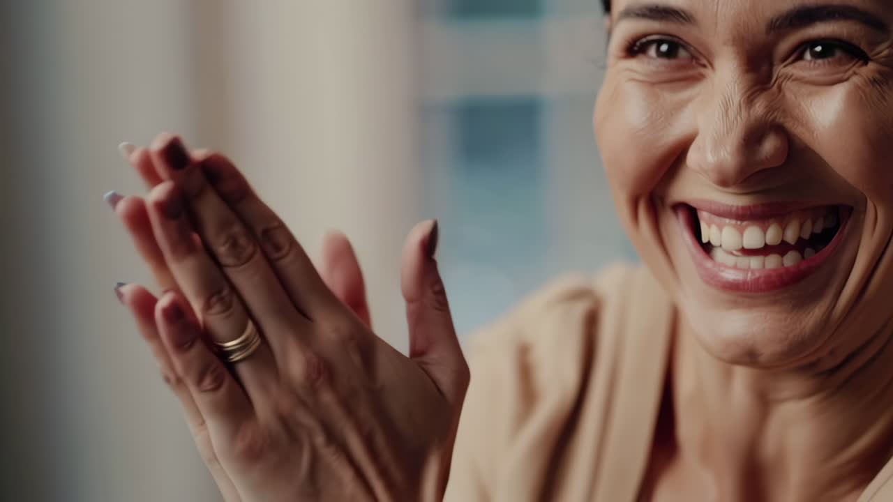 Woman laughing and clapping