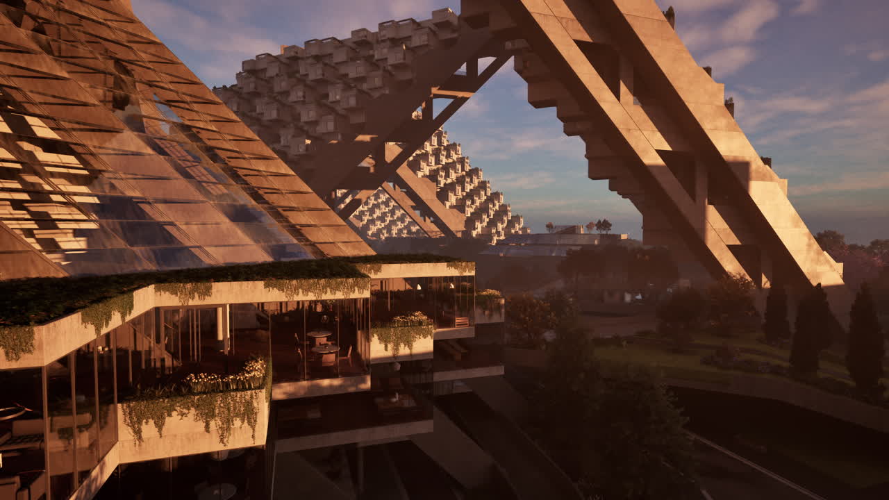 Futuristic Cityscape with Geometric Buildings