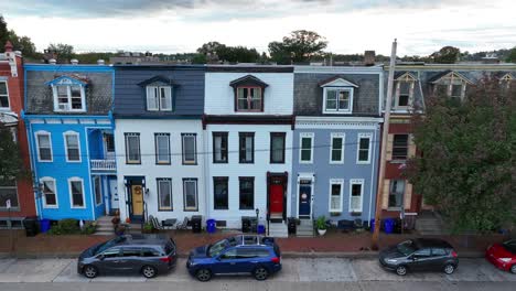 colorful row houses in american city