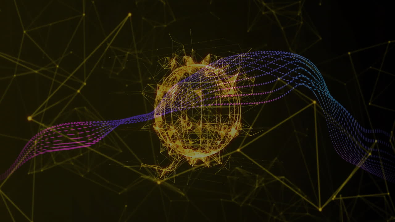 Abstract animation of interconnected lines and nodes forming spherical shape