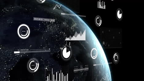animación del procesamiento de datos financieros en todo el mundo sobre un fondo oscuro