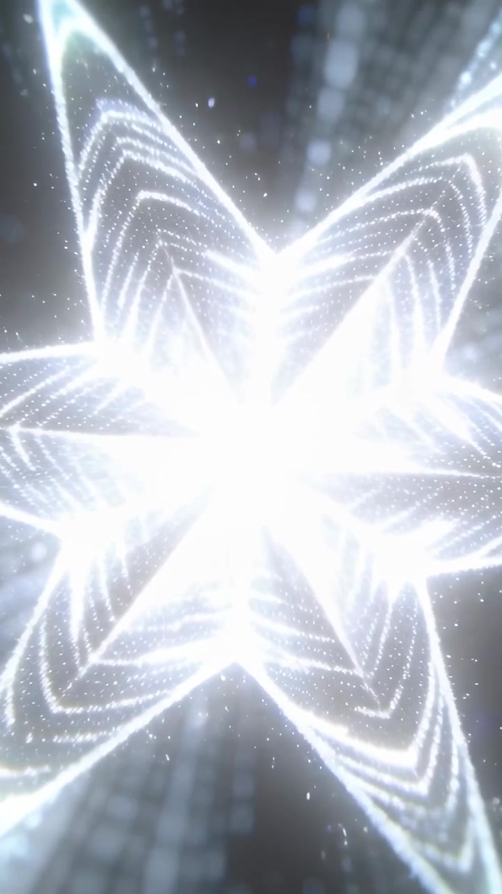 Vertical video: Pulsing star core lighting, folding lines and sending sparks in dark digital space