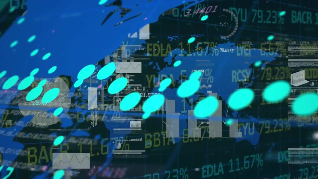 Digital World Map with Financial Data and Stock Market Analytics