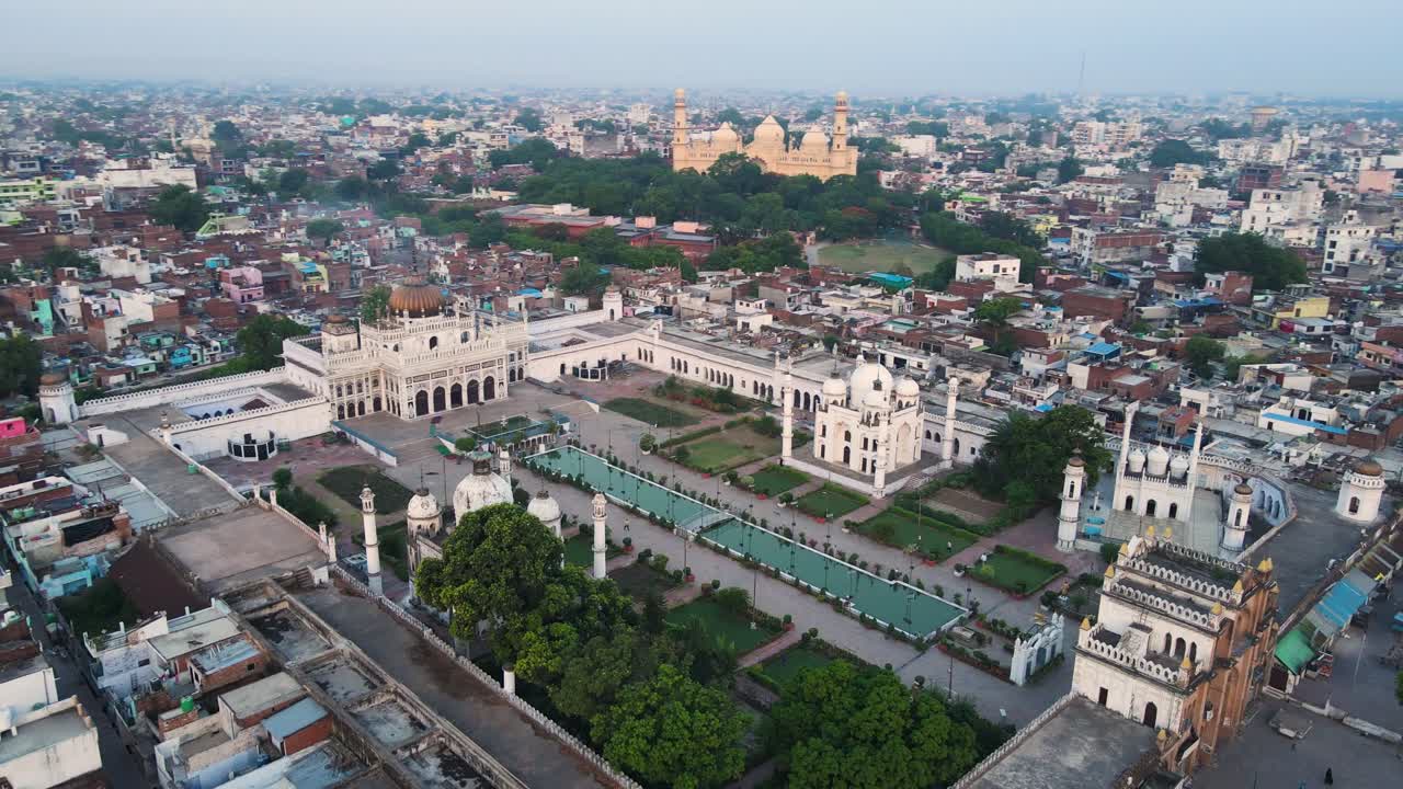 Aerial shot of Chota Imambada in Lucknow, capturing the beauty of the monument and its surrounding gardens.