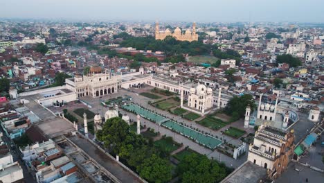 aerial shot of chota imambada in lucknow, capturing the beauty of the monument and its surrounding gardens.