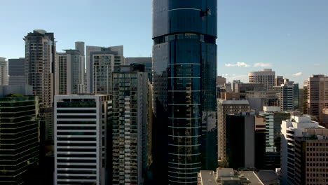 aerial pan of high rise buildings and skyscrapers