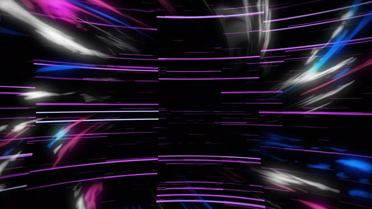 Neon light streaks creating futuristic tunnel effect in flat design animated illustration