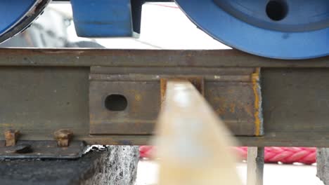 close-up view of a train track support