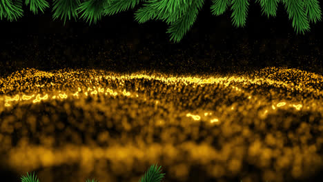animation of christmas tree branches over gloving lights