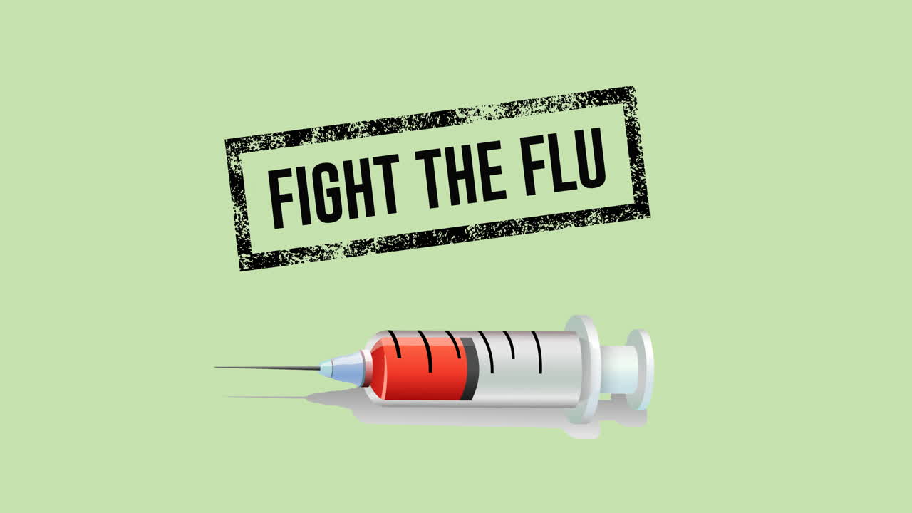 녹색 배경에 있는 독감과 싸우는 텍스트의 애니메이션