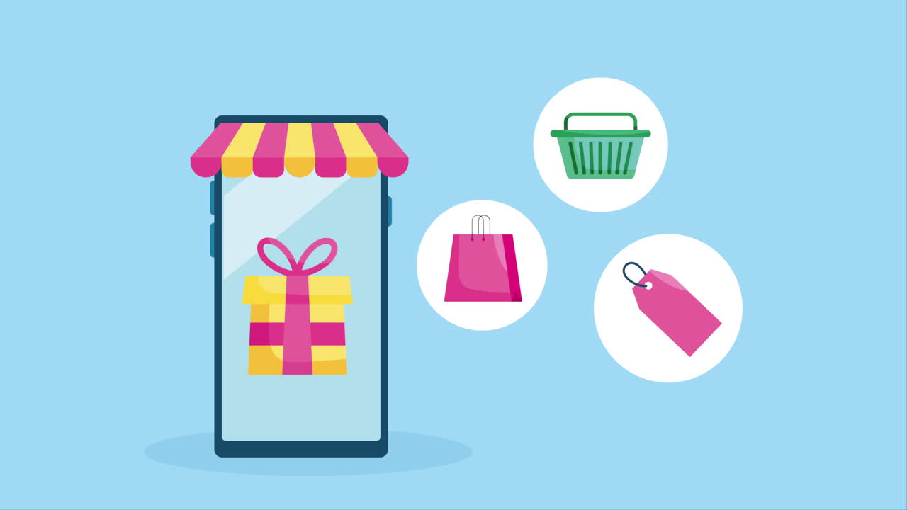 전자상거래 기술 애니메이션을 가진 스마트폰