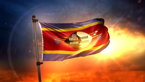 la bandera de swazilandia retroiluminada en un hermoso ciclo de amanecer en cámara lenta 4k
