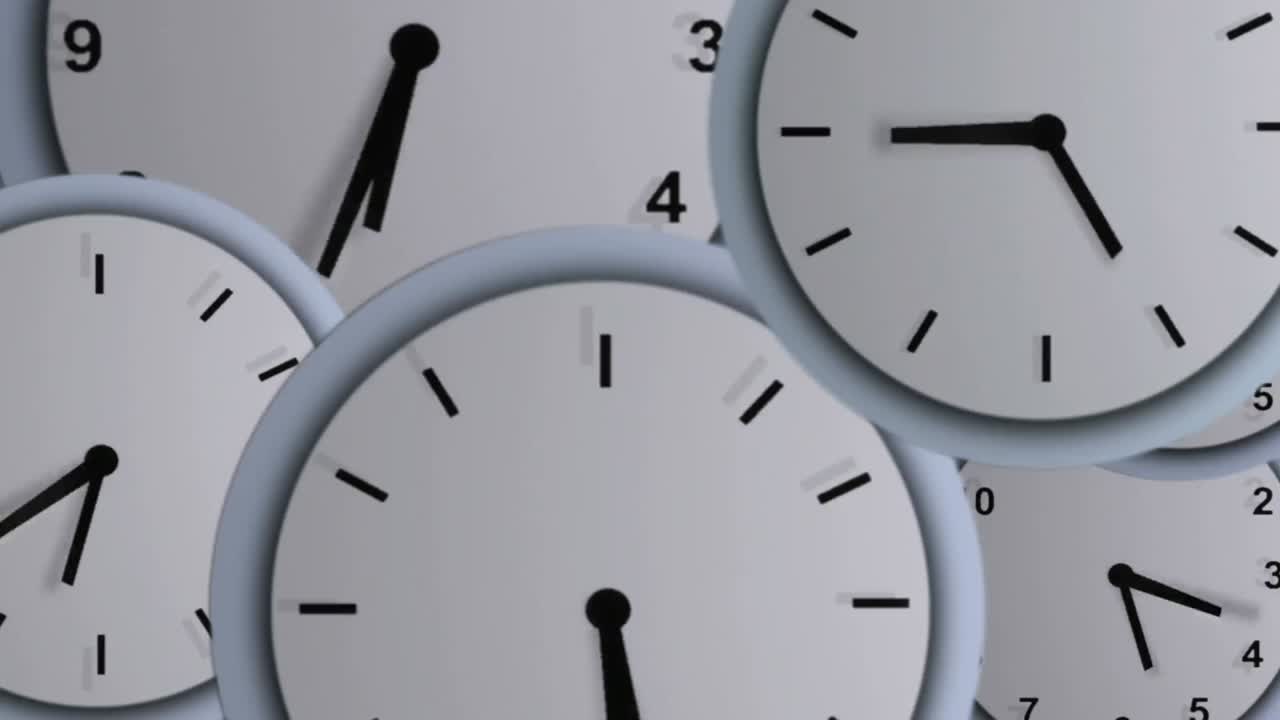 animación de varios relojes en movimiento