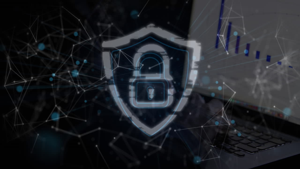 candado de seguridad y red de conexiones contra personas que usan portátiles