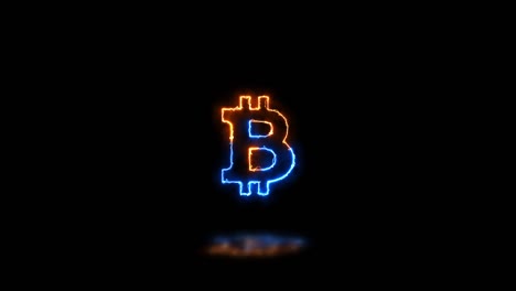 thin line energy symbol of cryptocurrency bitcoin is displayed on a dark background with reflection on a floor. an animated element simple motion graphic