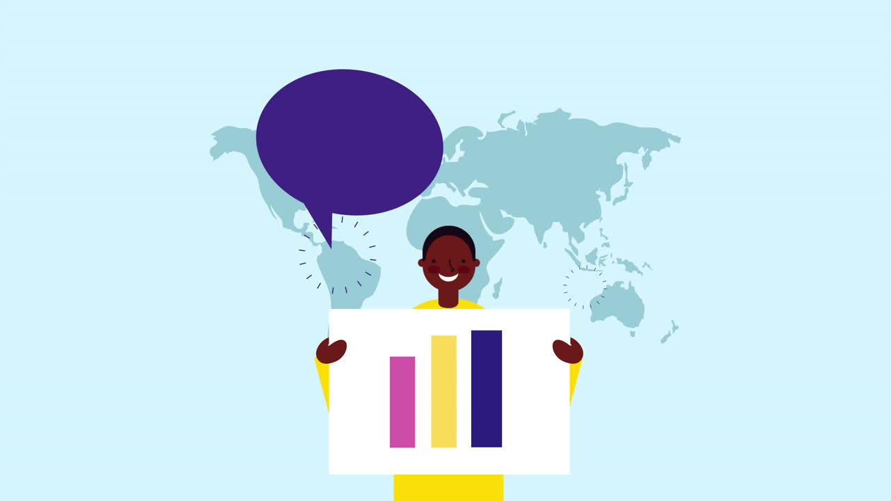 afro businessman worker with world planet and bars statistics