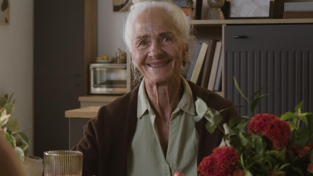 Portrait of a Smiling Elderly Woman at Home