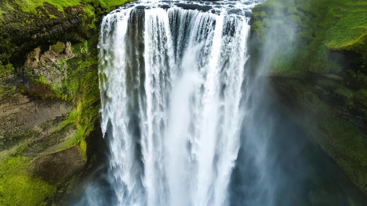 A breathtaking view of a powerful waterfall cascading down a rocky cliff in Iceland