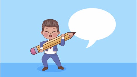 student school boy with pencil and speech bubble