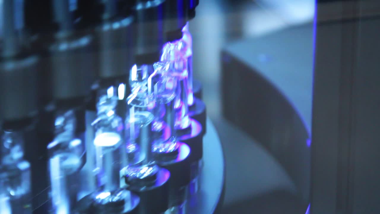 Pharmaceutical production line. Medical ampoules on pharmaceutical manufacturing