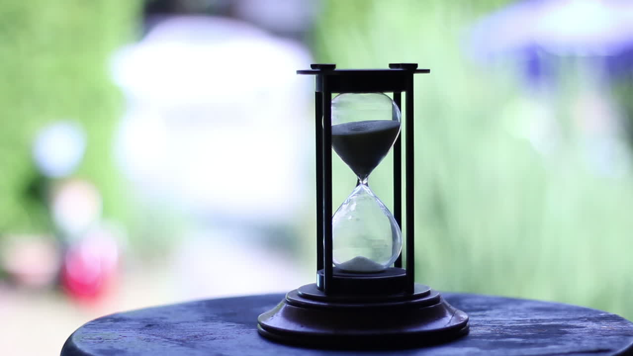 A shot of a vintage hourglass, from right to left