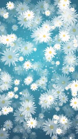 chamomile flowers with white petals. summer plants rotate, appear and disappear. seamless turquoise background. abstract motion graphics. looped vertical video.