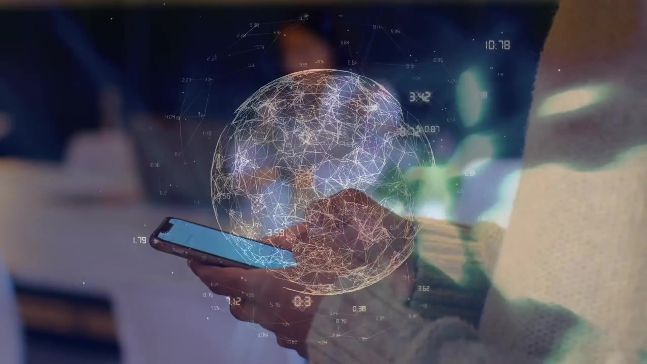 Animation of globe with data processing over businesswoman using smartphone