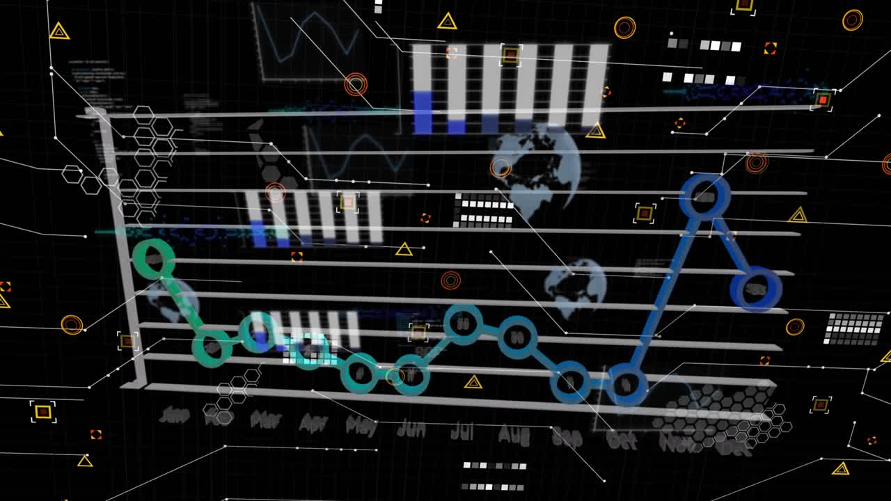 Animated video depicts global communication and data security technology