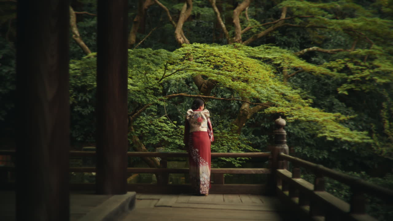 Woman in Kimono at Japanese Garden