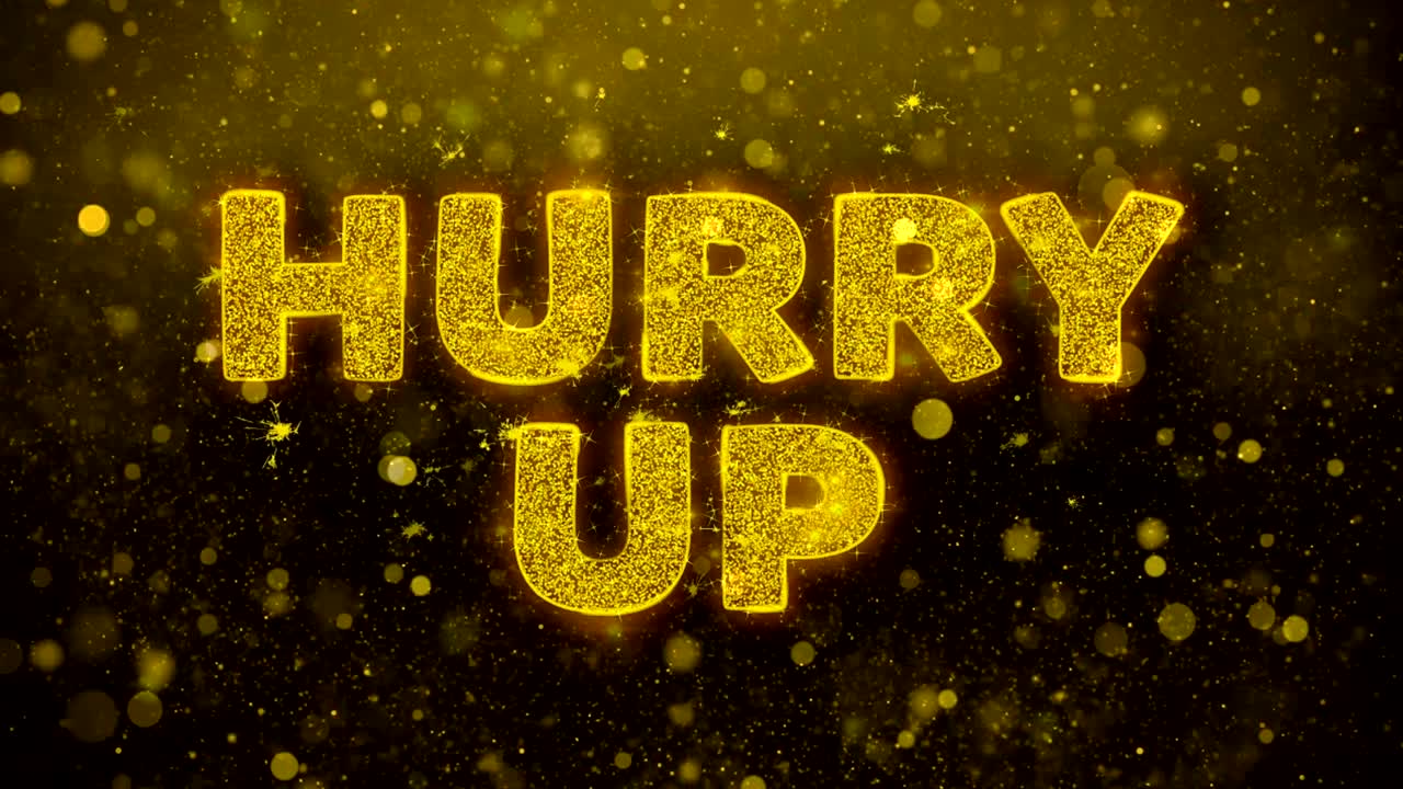 금빛 반이는 반이는 입자 애니메이션에 대한 텍스트를 서두르십시오.