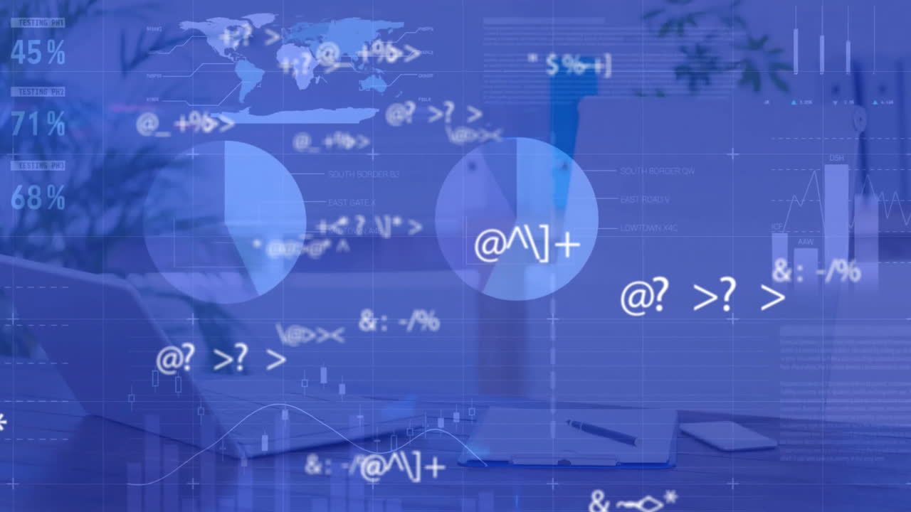 animación del procesamiento de datos y gráficos en computadoras en el escritorio de la oficina