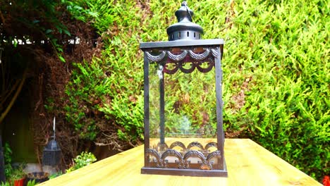 decorative gothic black metallic lamp on garden bench pine table cheap home restoration