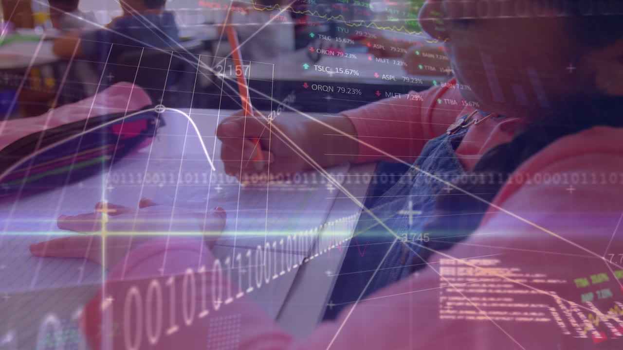 다양한 학교 학생들의 학습에 대한 데이터 처리의 애니메이션