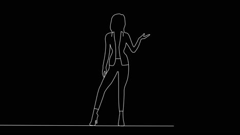 Animation-of-one-line-drawing-of-single-continuous-line-drawing-businesswoman-standing-straight-with-open-arms