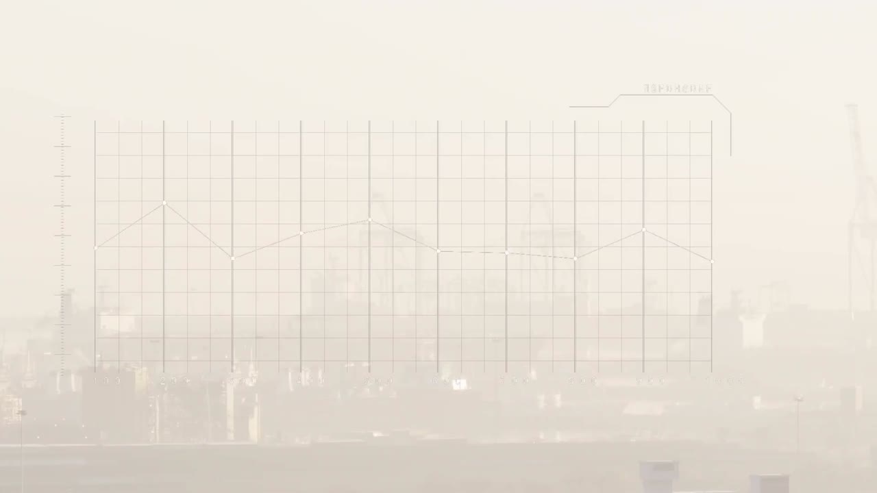 animación del procesamiento de datos sobre el paisaje urbano brumoso