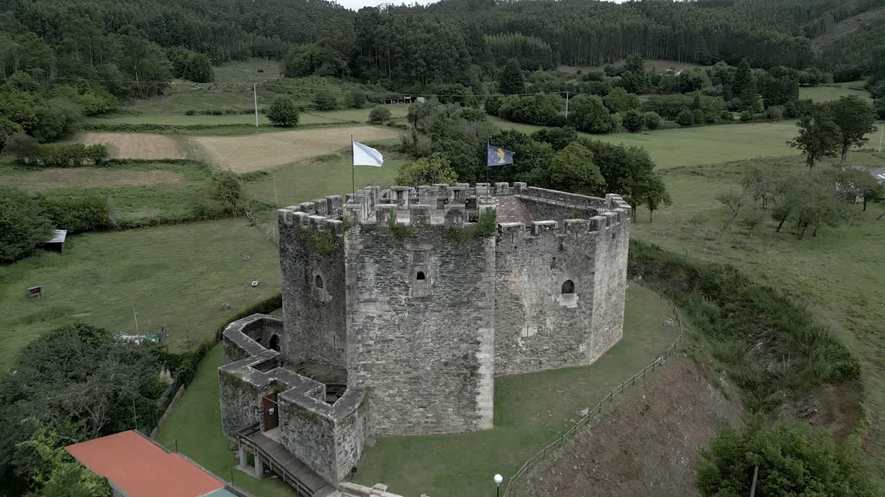 Flags flying at Castillo De Moeche, San Xurxo de Moeche, A Coru&ntilde;a, Spain