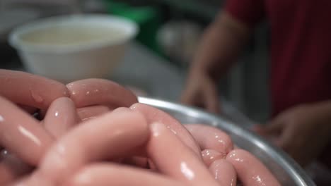 sausages meat process factory production handmade smoked boiled wrap mincemeat spice