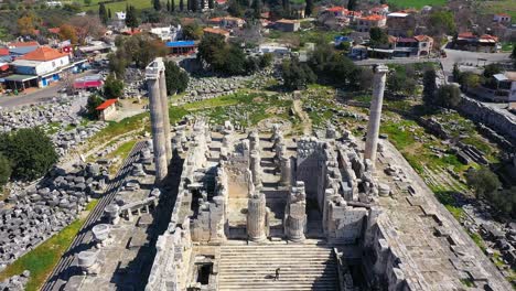 ancient trade street with rows of column in magnesia, turkey.