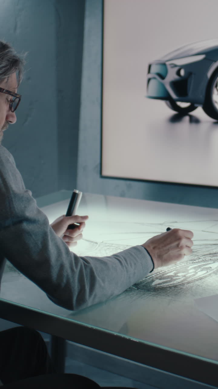 diseñador de automóviles trabajando en un boceto de automóvil conceptual