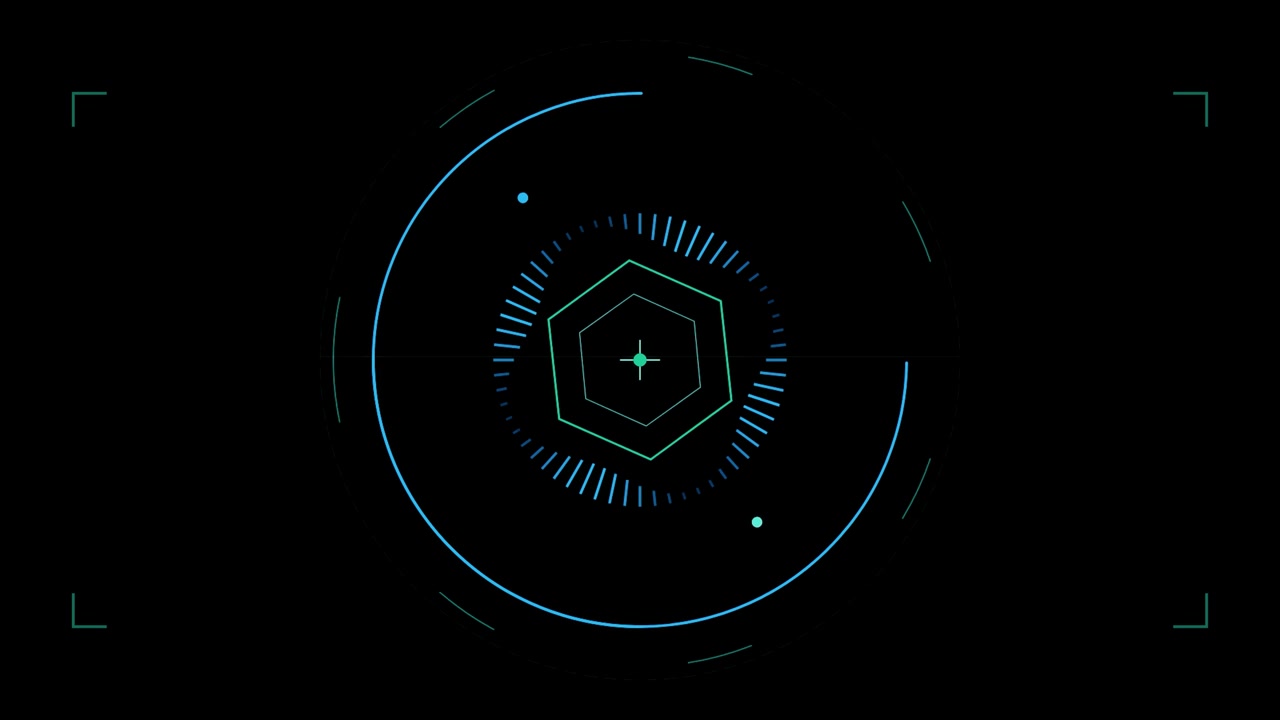 Futuristic Digital HUD Interface With Rotating Hexagon Target